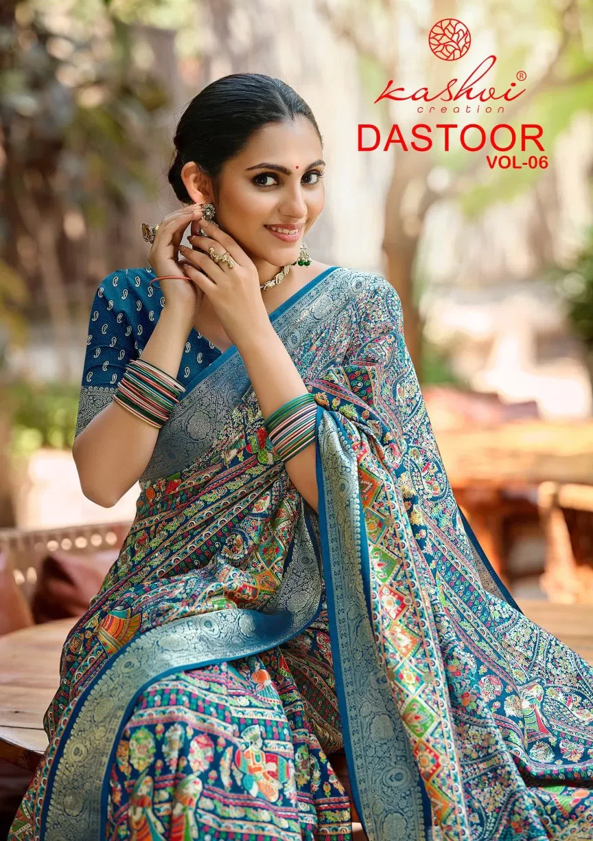 Kashvi Dastoor Vol 6 Viscose Bright Moss Foil Casual Wear Saree Collection