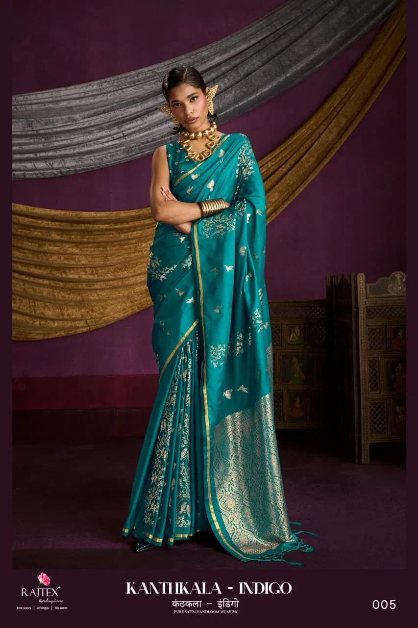 Rajtex Kanthkala Indigo Satin Silk Festival Wear Saree Collection