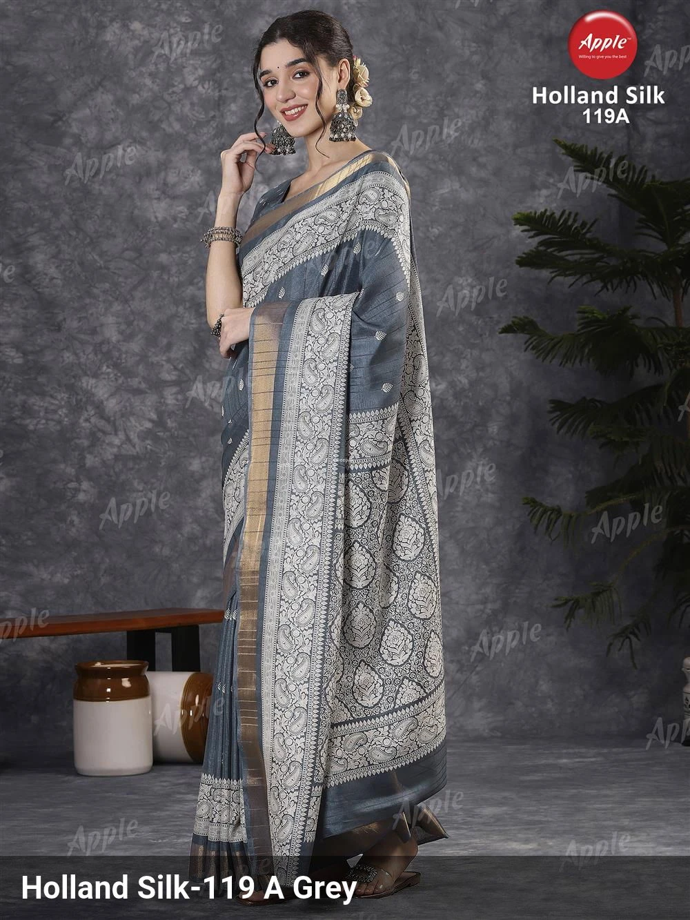 Apple Holland Silk 119 Silk Blend Rust Printed Designer Saree Collection