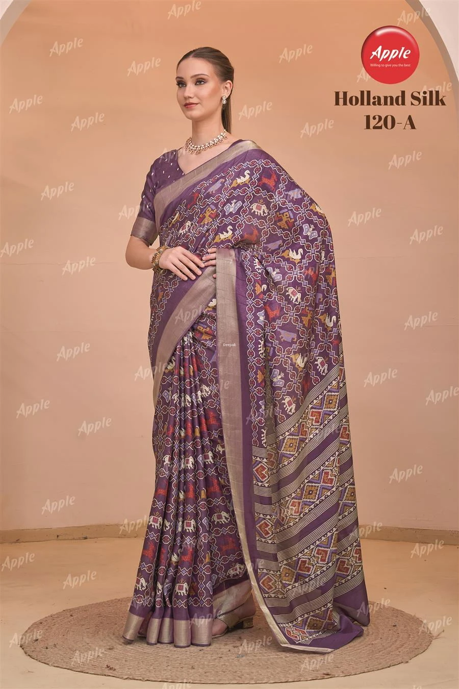 Apple Holland Silk 120 Silk Blend Coffee Brown Printed Fancy Saree Collection