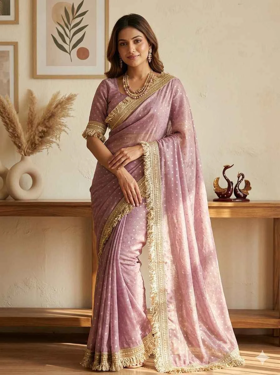 Kc 2098 Moss Silk Jacquard Butti Worked Designer Saree Collection