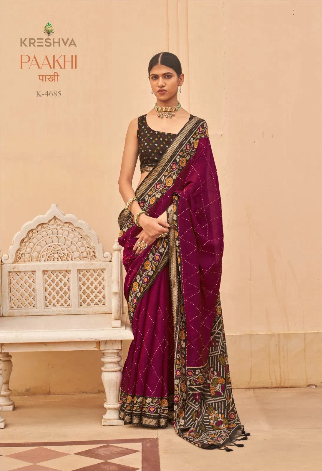 Kreshva Paakhi Chanderi Silk with Katha Work Saree Collection