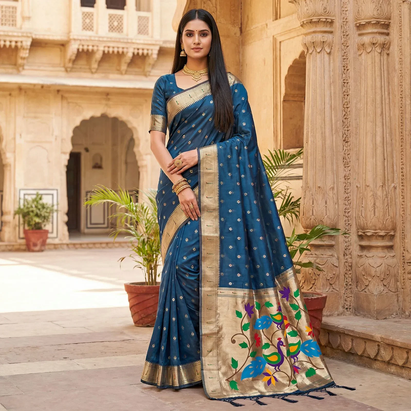 Mb 14 a Lustrous Organza Silk Woven Butti Motifs Work Saree Collection