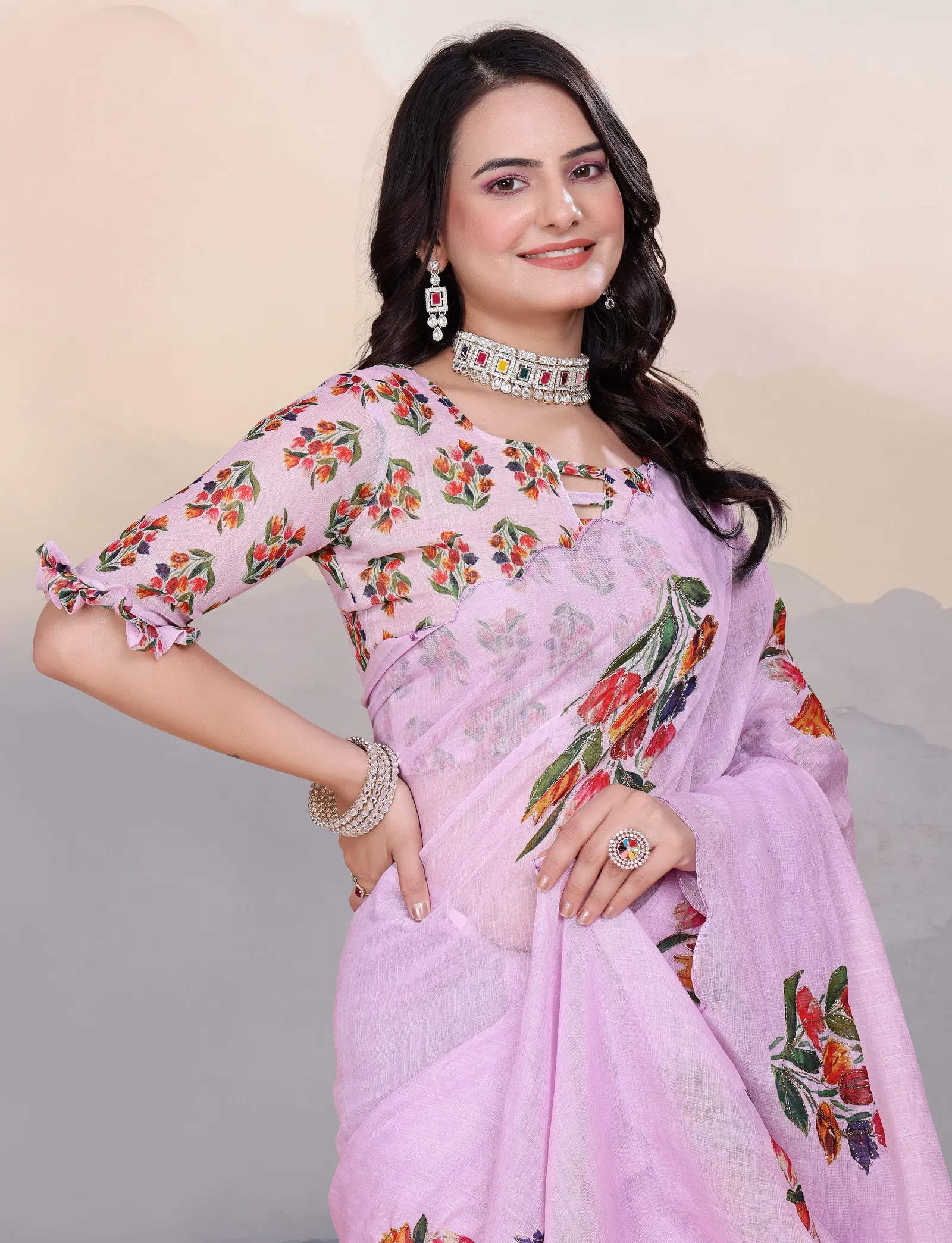 Pari Cotton Linen Aari Worked Digital Printed Saree Collection