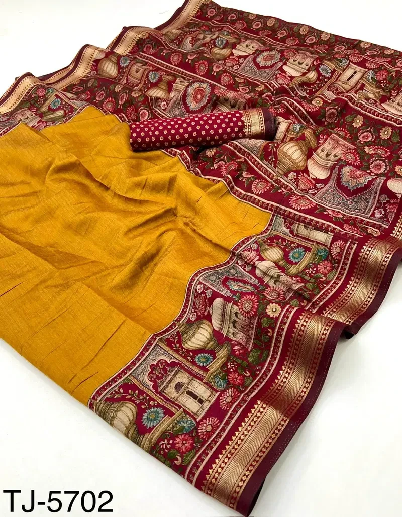 Rajyog Taj D No 5701 to 05 Soft Mul Cotton Temple Printed Fancy Saree Collection
