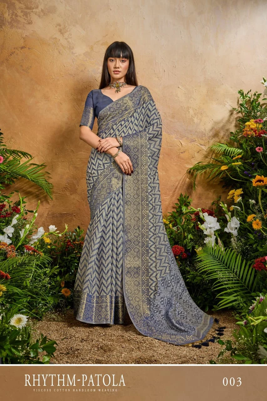 Rhythm Patola Viscose Cotton Handloom Weaving Saree Collection