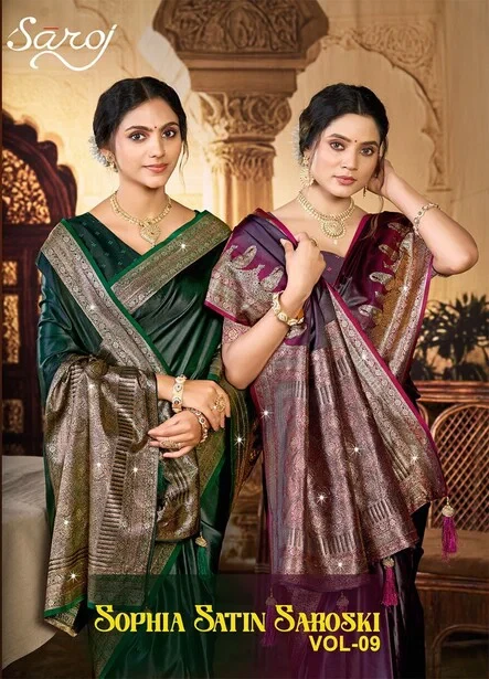 Saroj Sophia Satin Saroski Vol 9 Satin Silk Wedding Wear Saree Collection