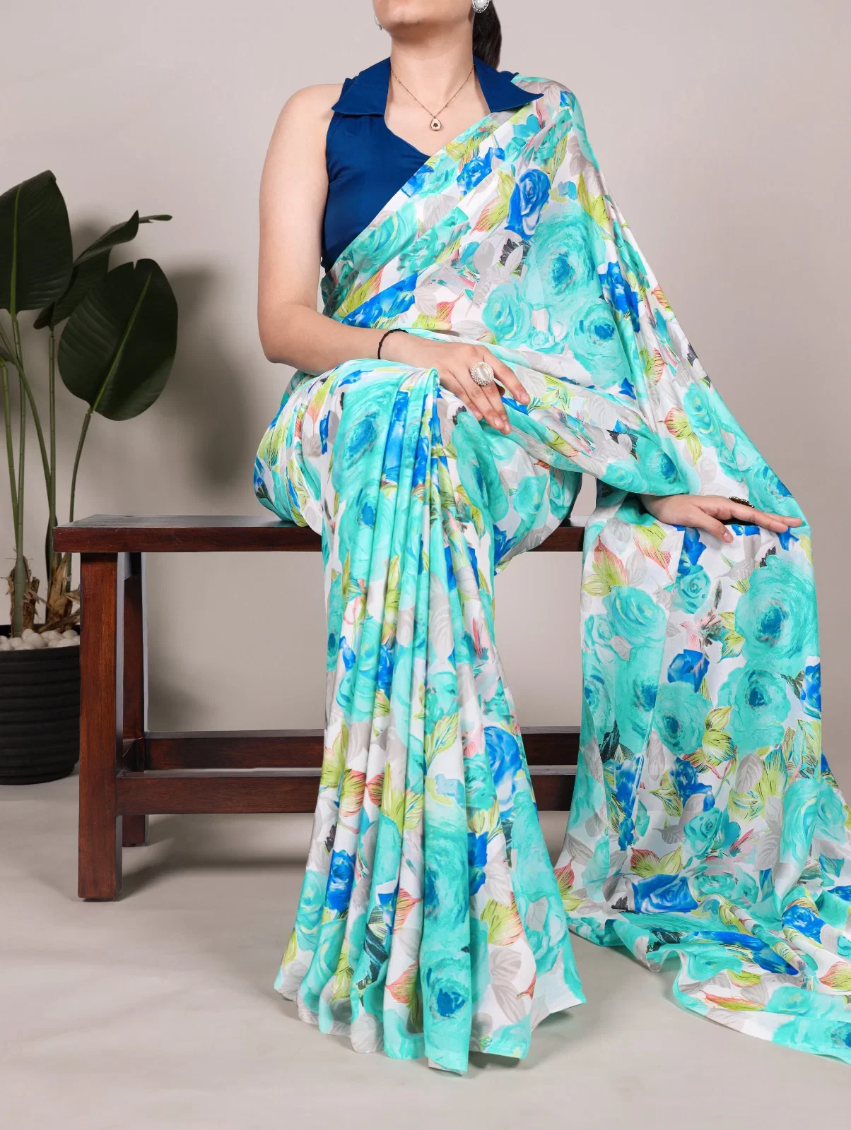Taraa L 7017 Dull Satin Floral Printed Casual Wear Sarees
