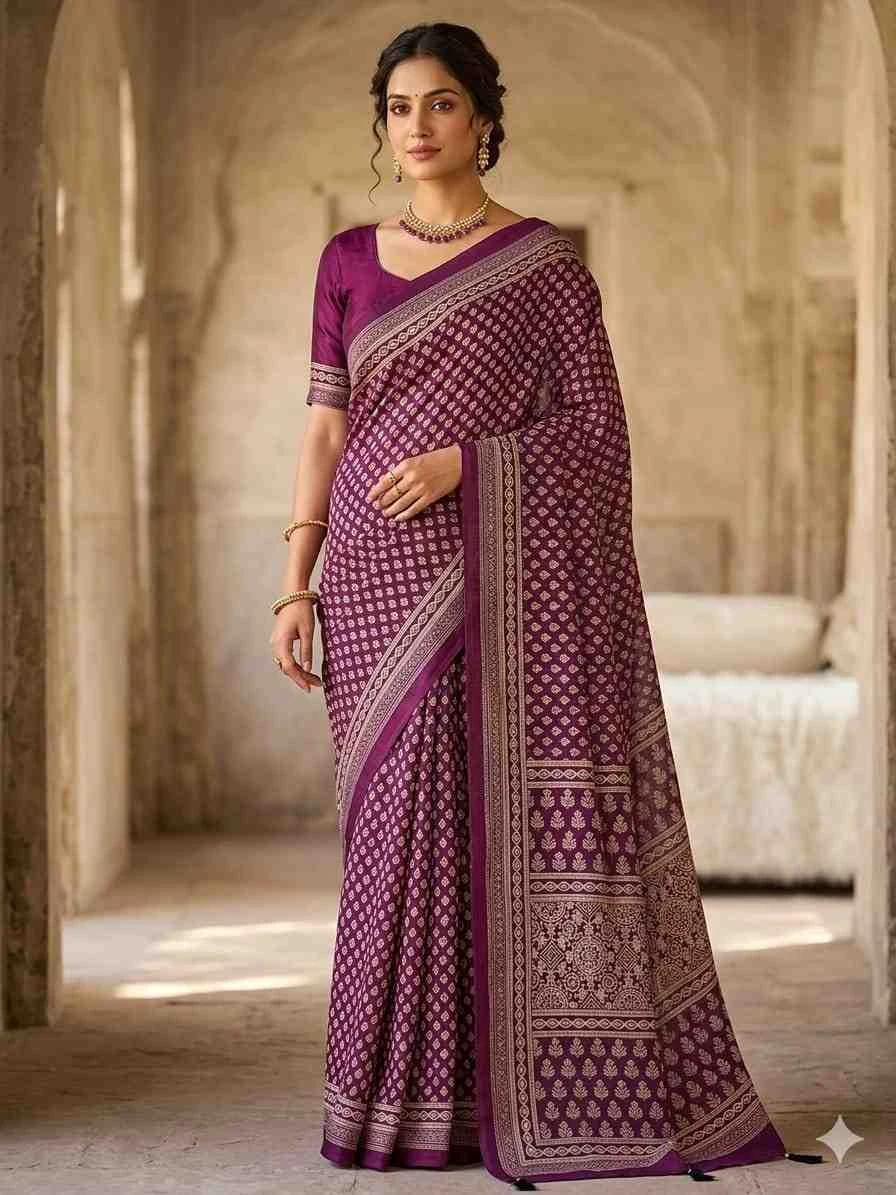 Kc 2113 Soft Crepe Silk Ajrakh Printed Fancy Saree Collection