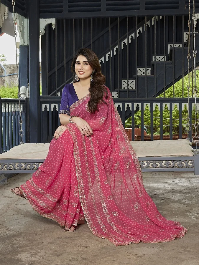 Mahek 222 Georgette Bandhani Printed Party Wear Saree Collection