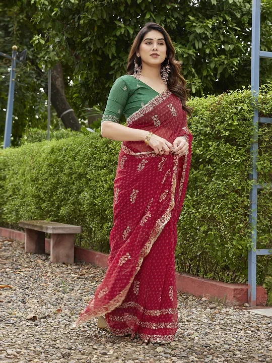 Mahek 222 Georgette Bandhani Printed Party Wear Saree Collection