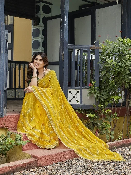 Mahek 222 Georgette Bandhani Printed Party Wear Saree Collection