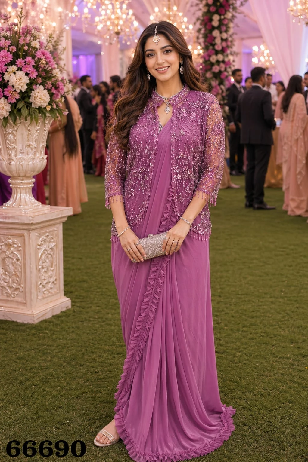 Mrudangi Sundari Lycra Ready to Wear Saree with Full Blouse and Jacket