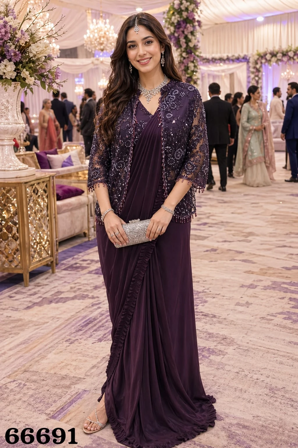 Mrudangi Sundari Lycra Ready to Wear Saree with Full Blouse and Jacket
