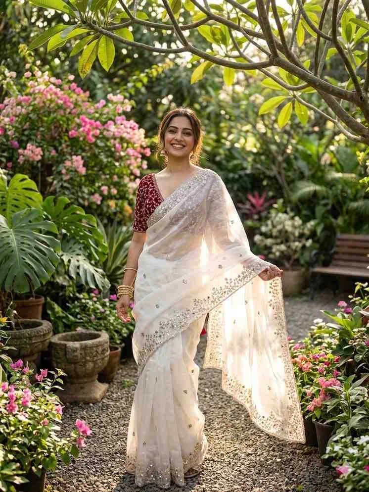 Kc 410 Fandy Sattin Silk Seqeunce Worked Premium Saree Collection