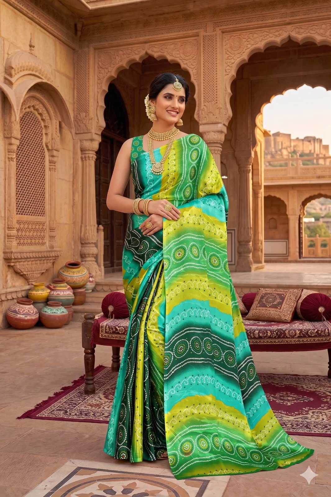 Printed 6009 Georgette Bandhani Printed Saree Collection