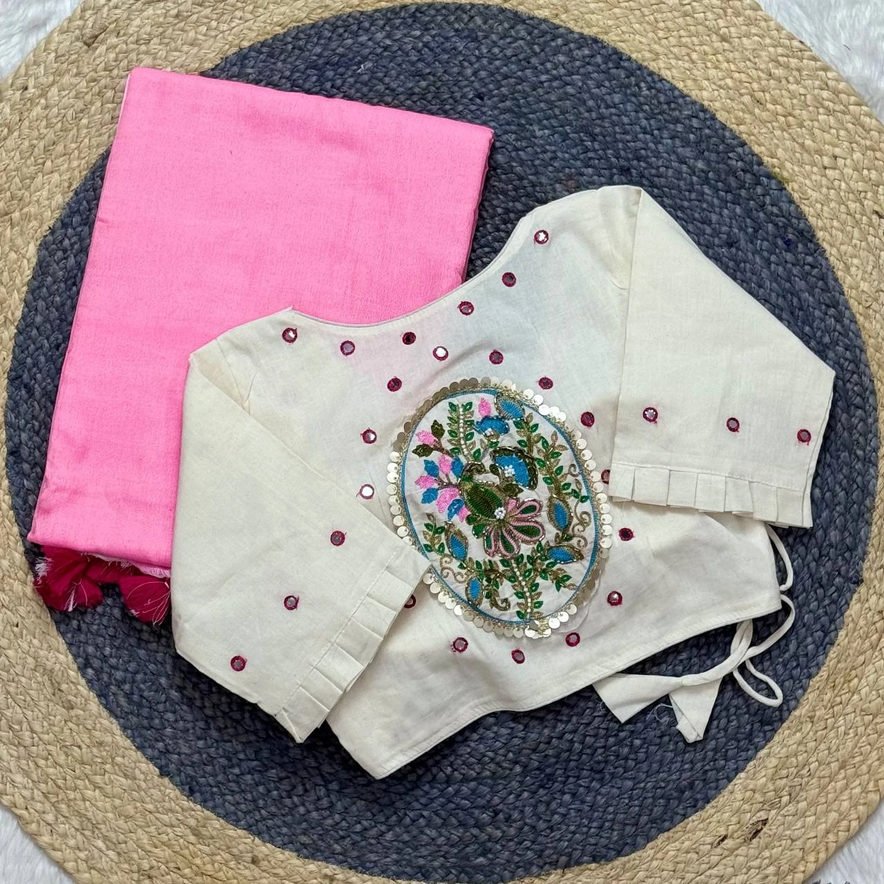 Khadi White Love Cotton Saree with Embroidered Blouse Collection