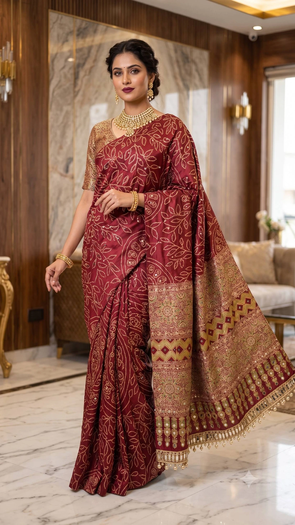 St D No 136 Pure Ajrakh Satin Viscose Silk Saree Collection