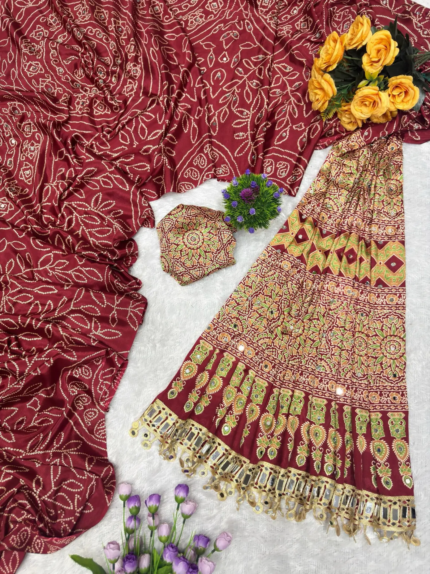 St D No 136 Pure Ajrakh Satin Viscose Silk Saree Collection