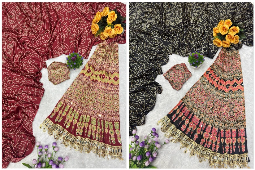 St D No 136 Pure Ajrakh Satin Viscose Silk Saree Collection