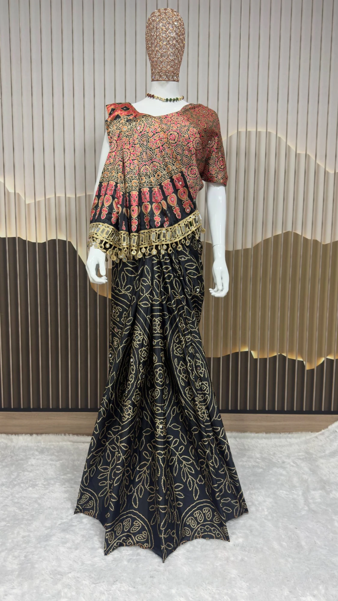 St D No 136 Pure Ajrakh Satin Viscose Silk Saree Collection