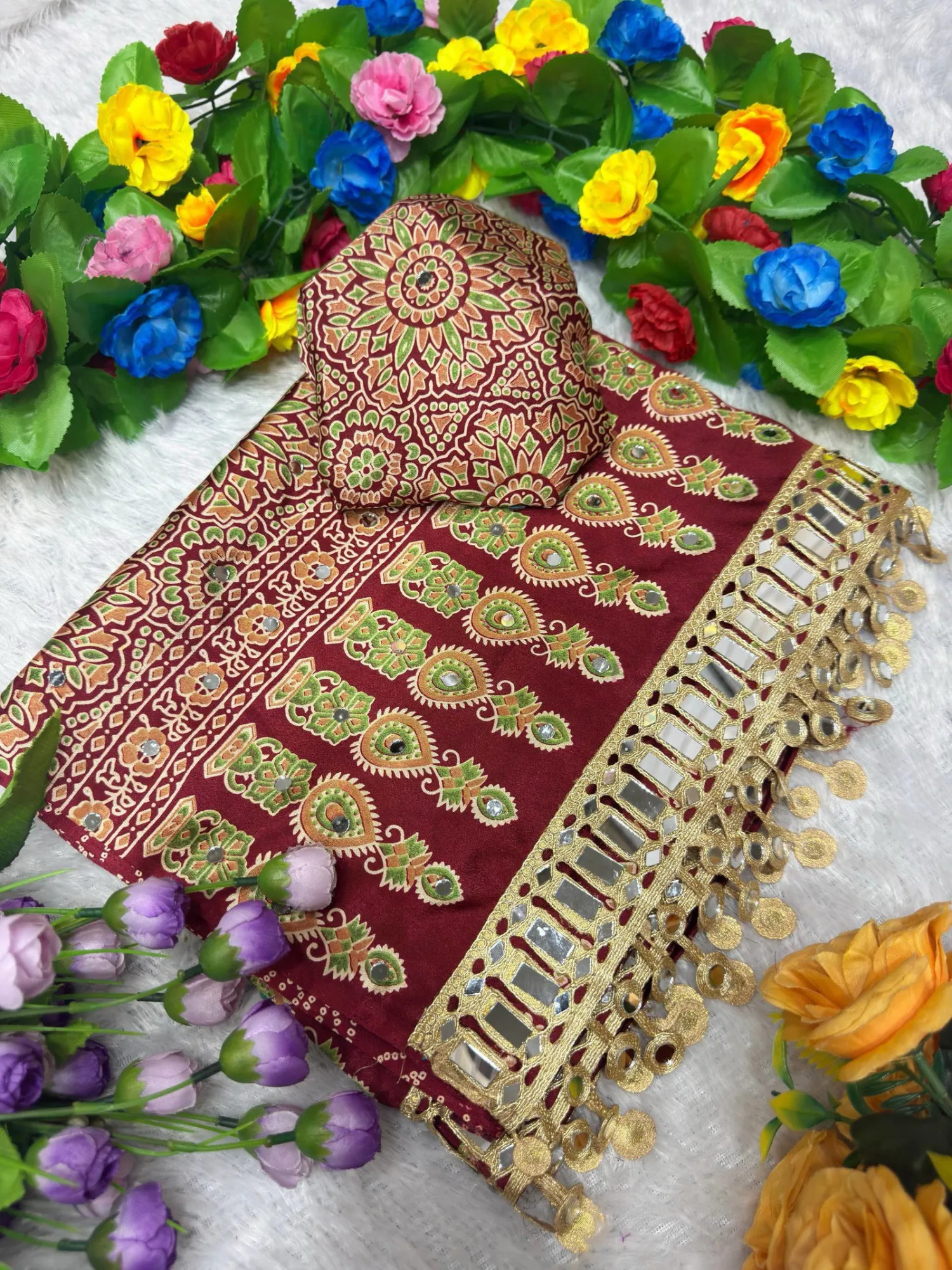 St D No 136 Pure Ajrakh Satin Viscose Silk Saree Collection