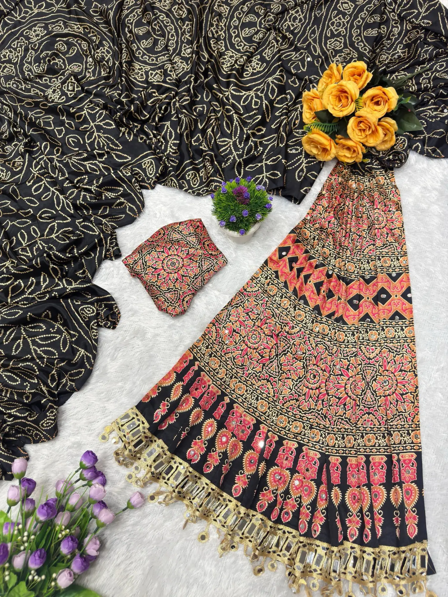 St D No 136 Pure Ajrakh Satin Viscose Silk Saree Collection
