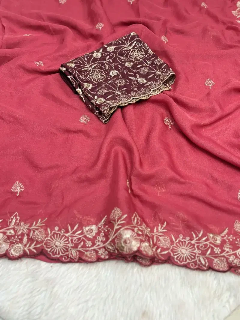 Floral Thread Ah Star Georgette Embroidered Saree Collection