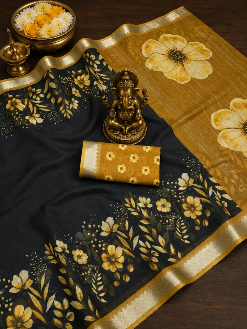 Scmg Flora M Linen Floral Woven Saree Collection