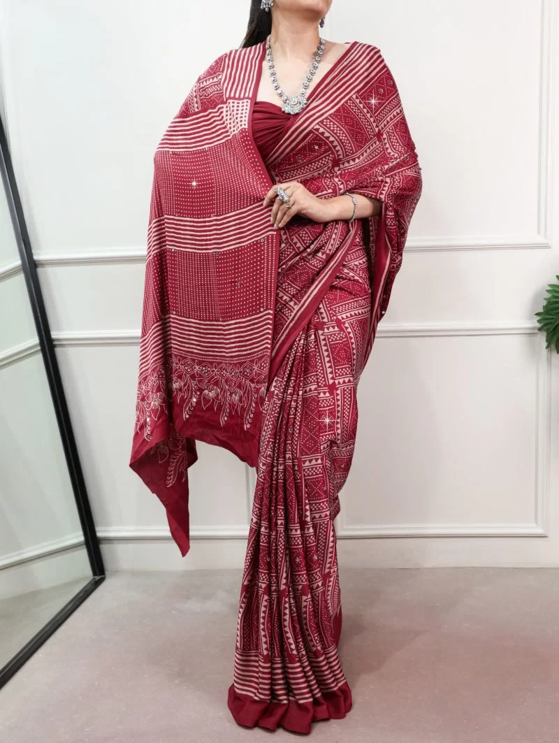 Taraa L 7405 Satin Silk Ajrakh Printed Saree Collection