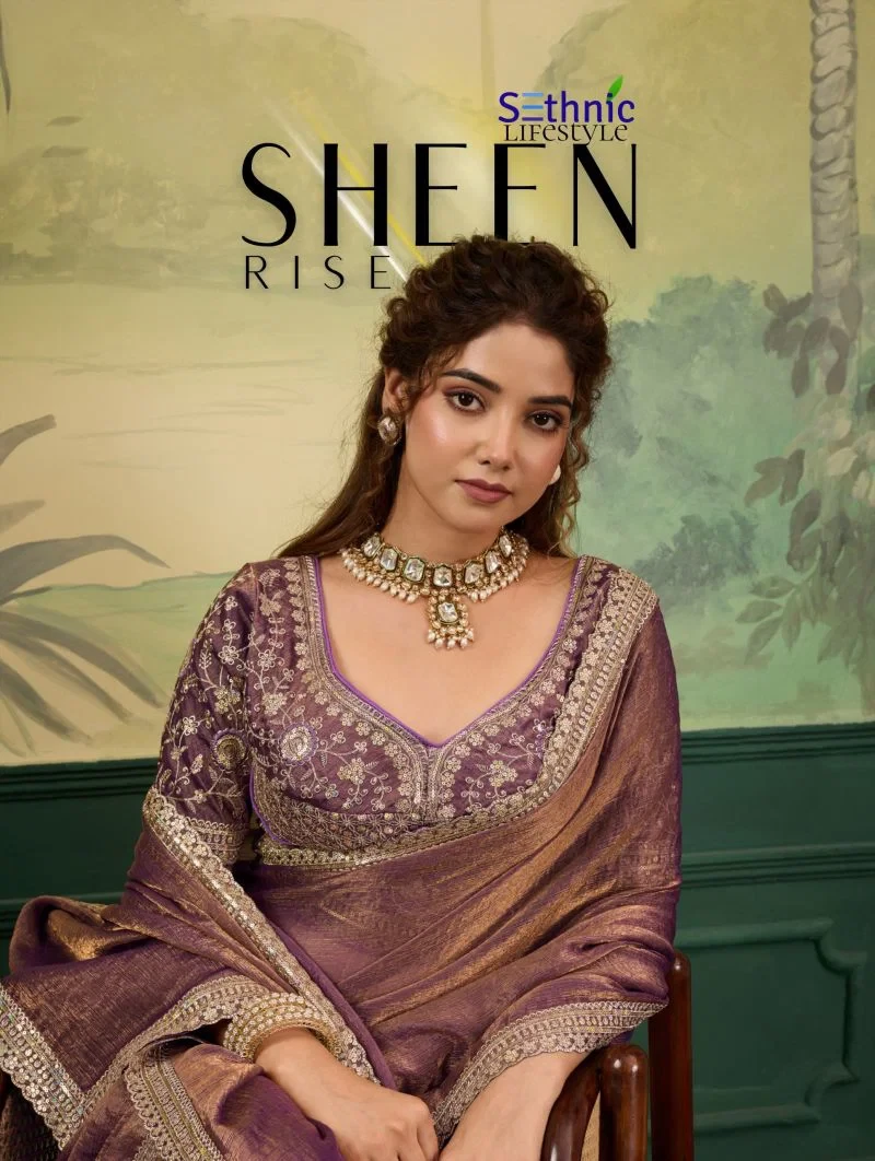 Sethnic Sheen Rise Velvet Chiffon Embroidered Sequence Saree Collection