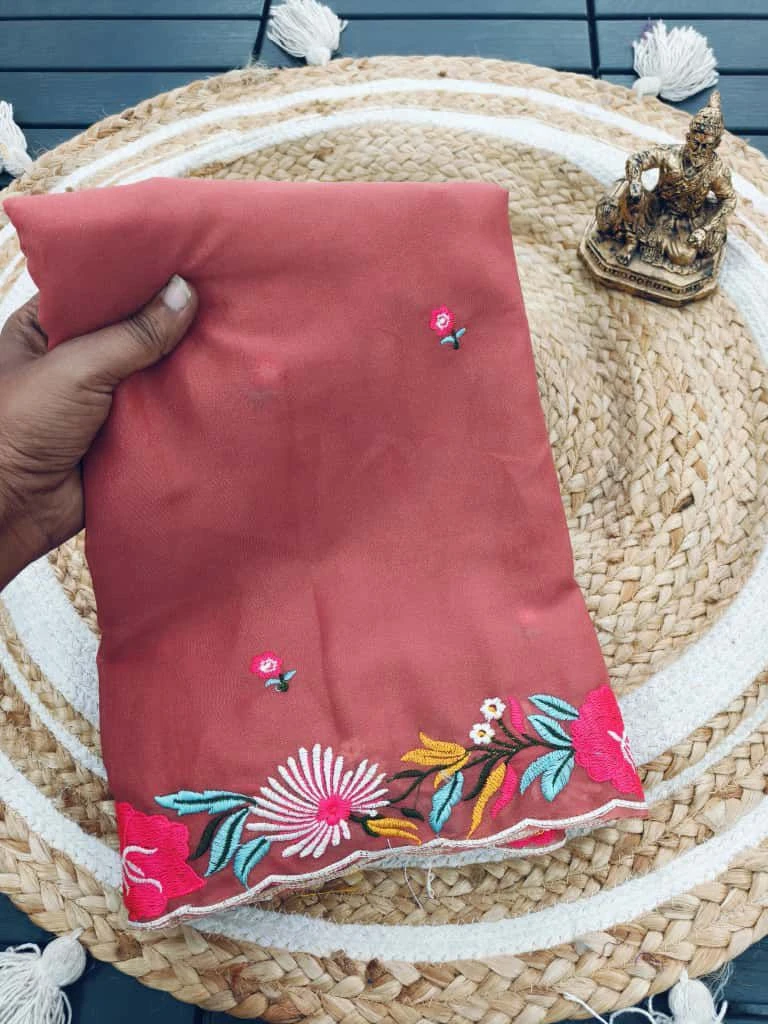 Floral Star Georgette Ah Embroidery Worked Fancy Saree Collection