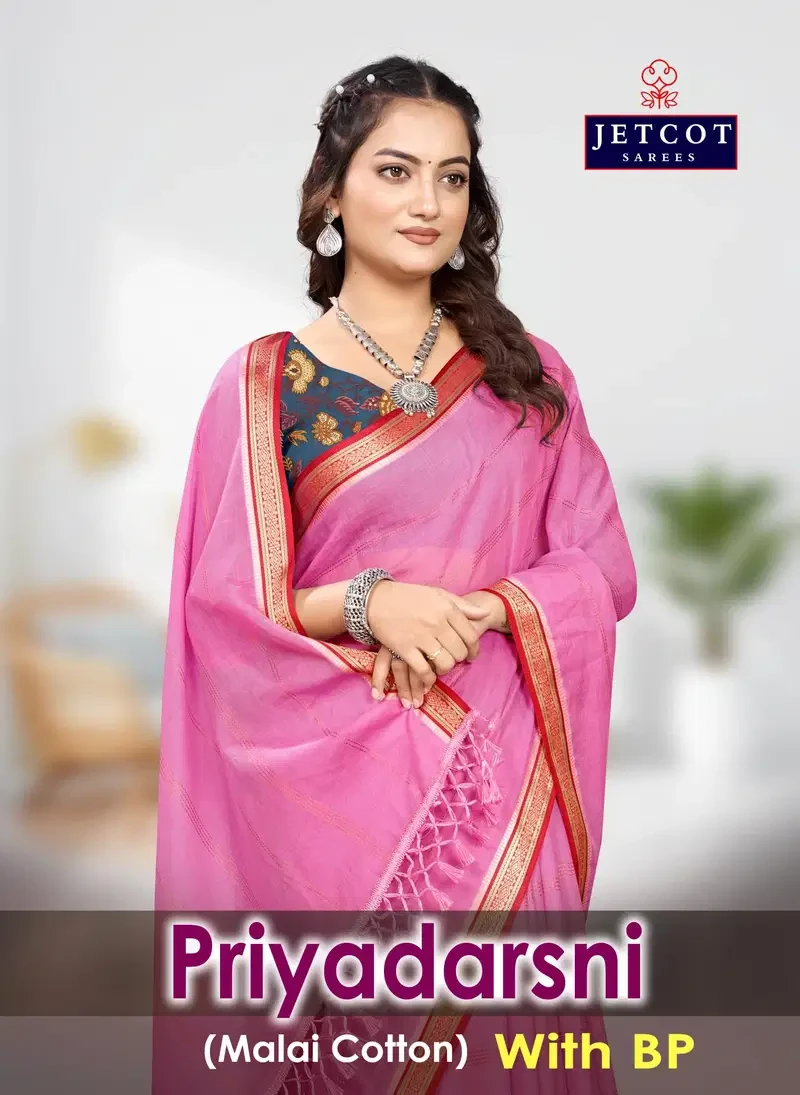 Jetcot Priyadarsni Vol 1 Malai Cotton Printed Saree Collection