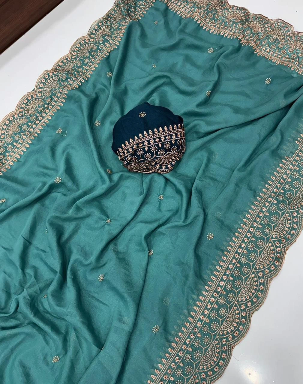 Star Georgette Scalop Ah Embroidery Work Saree Collection